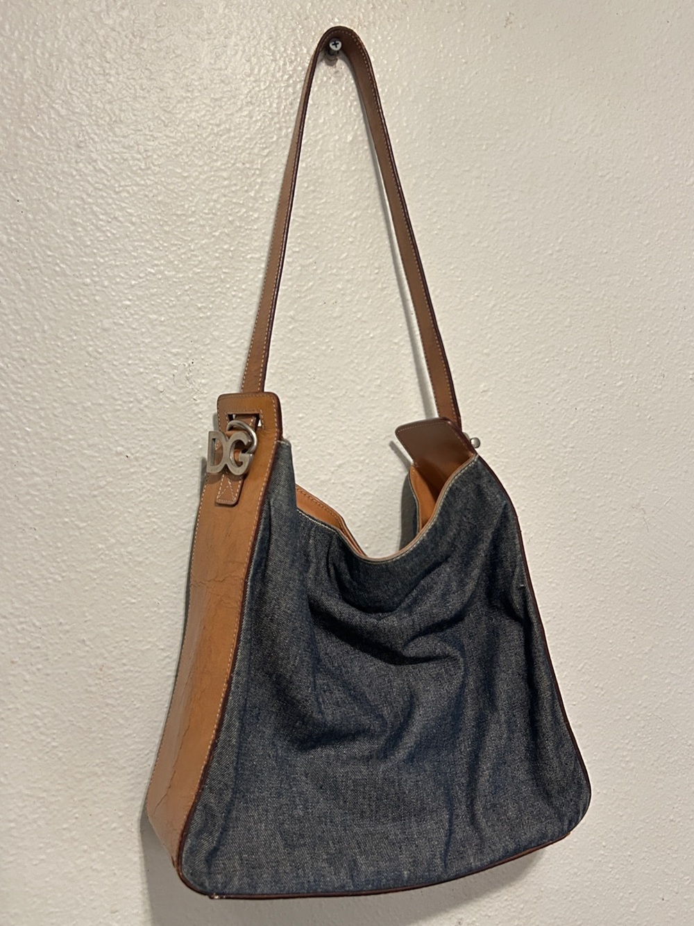 DOLCE & GABBANA Denim & Leather Slouchy Hobo Shoulder Bag VTG Y2K - Picture 2 of 16